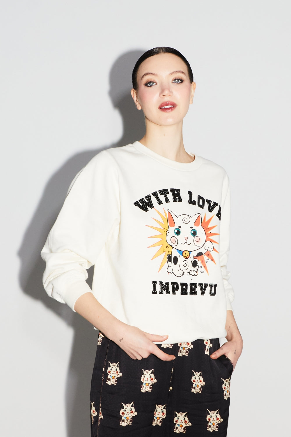 Le Sweatshirt Eddie Lucky Cat Blanc