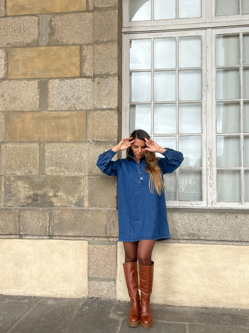 Robe En Jean Céleste À Manches Longues