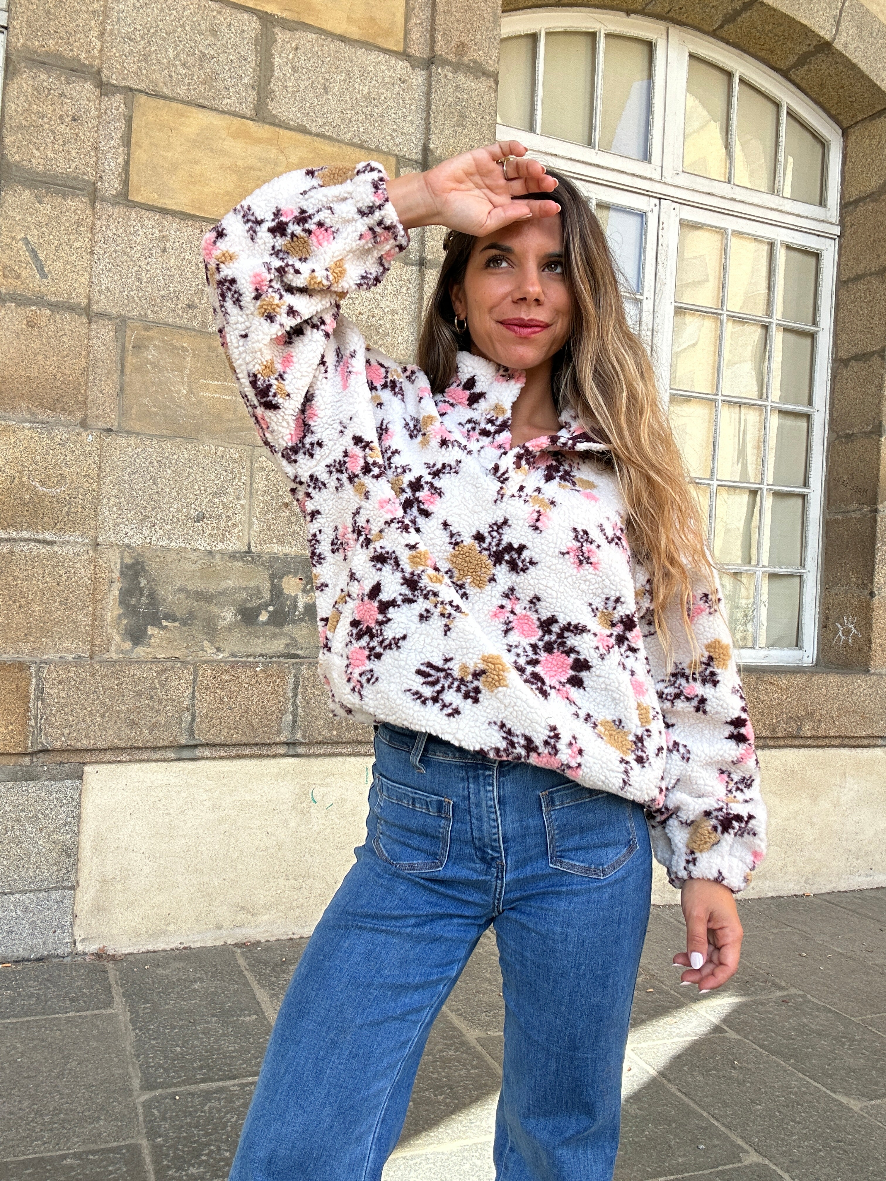 Jersey de borreguito floral Gina