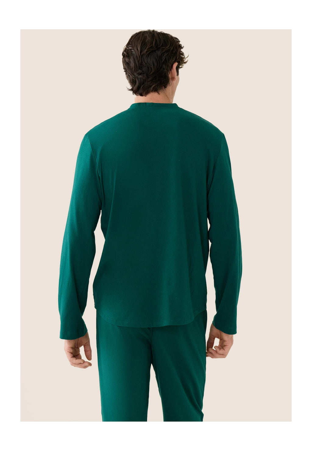 Conjunto de Pijama Hugo de Manga Larga y Pantalón Largo Liso de Algodón - Verde