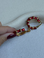Pendientes Kenneth Jay Lane Vintage - Aros Efecto Bambú Rojo Y Dorado