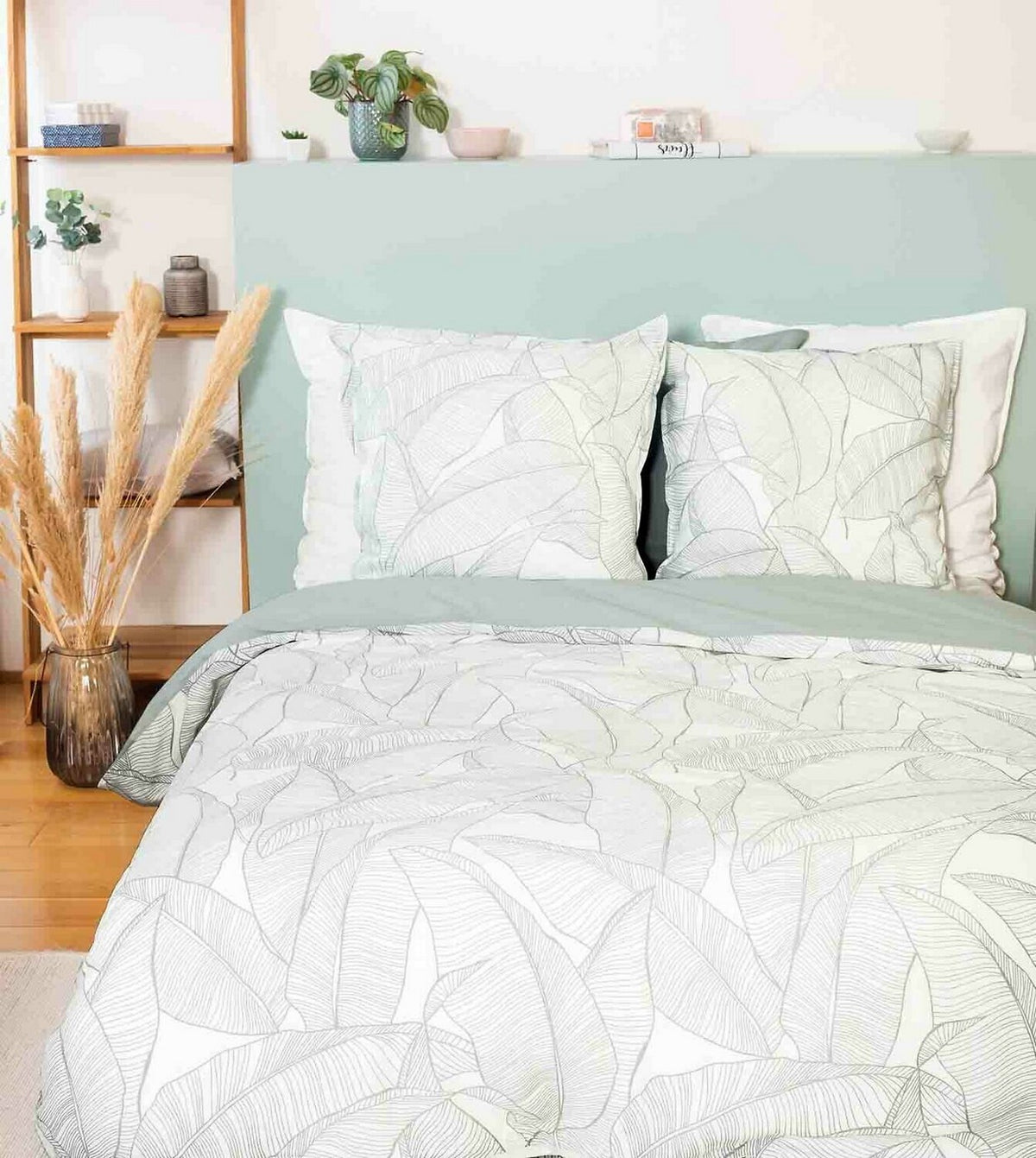 Pampelune - Parures de Lit Housse de Couette 3pcs - 100% Lin et Coton Lave 57fils - Lin/Coton - Imprimé