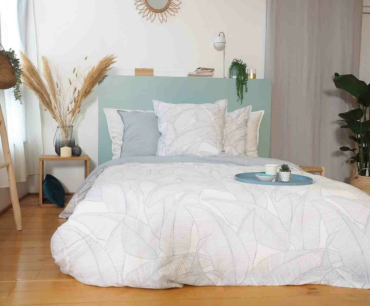 Pampelune - Parures de Lit Housse de Couette 3pcs - 100% Lin et Coton Lave 57fils - Lin/Coton - Imprimé