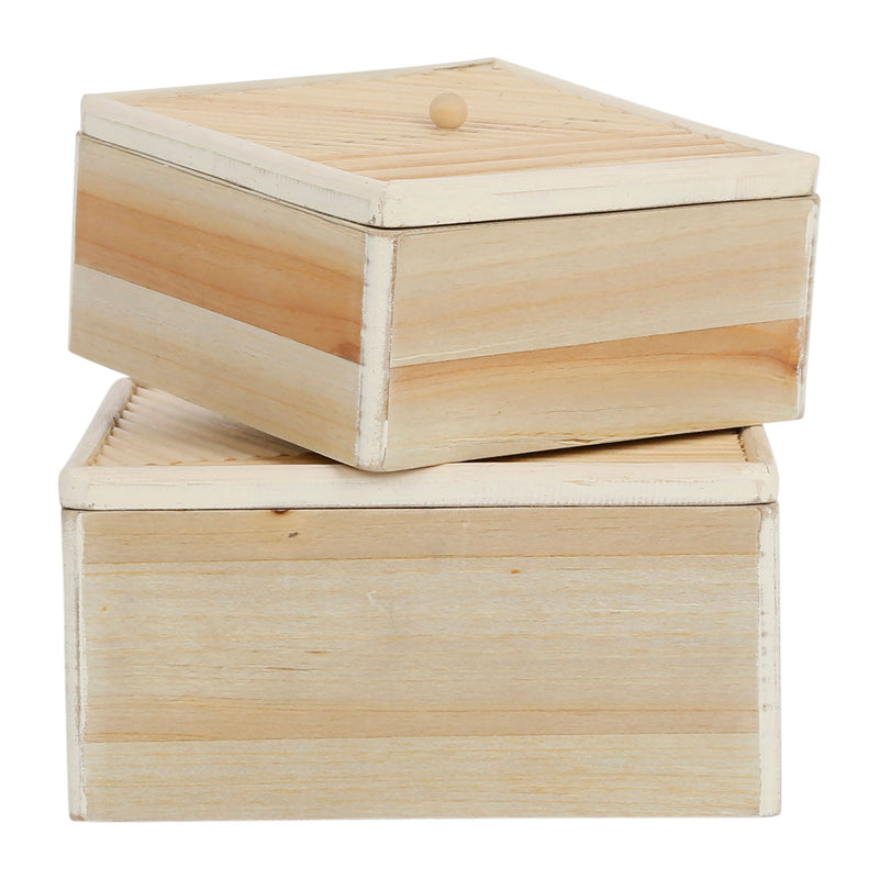 Lot De 2 Boîtes - Blue Sand - Pin + Mdf + Rotin - Naturel