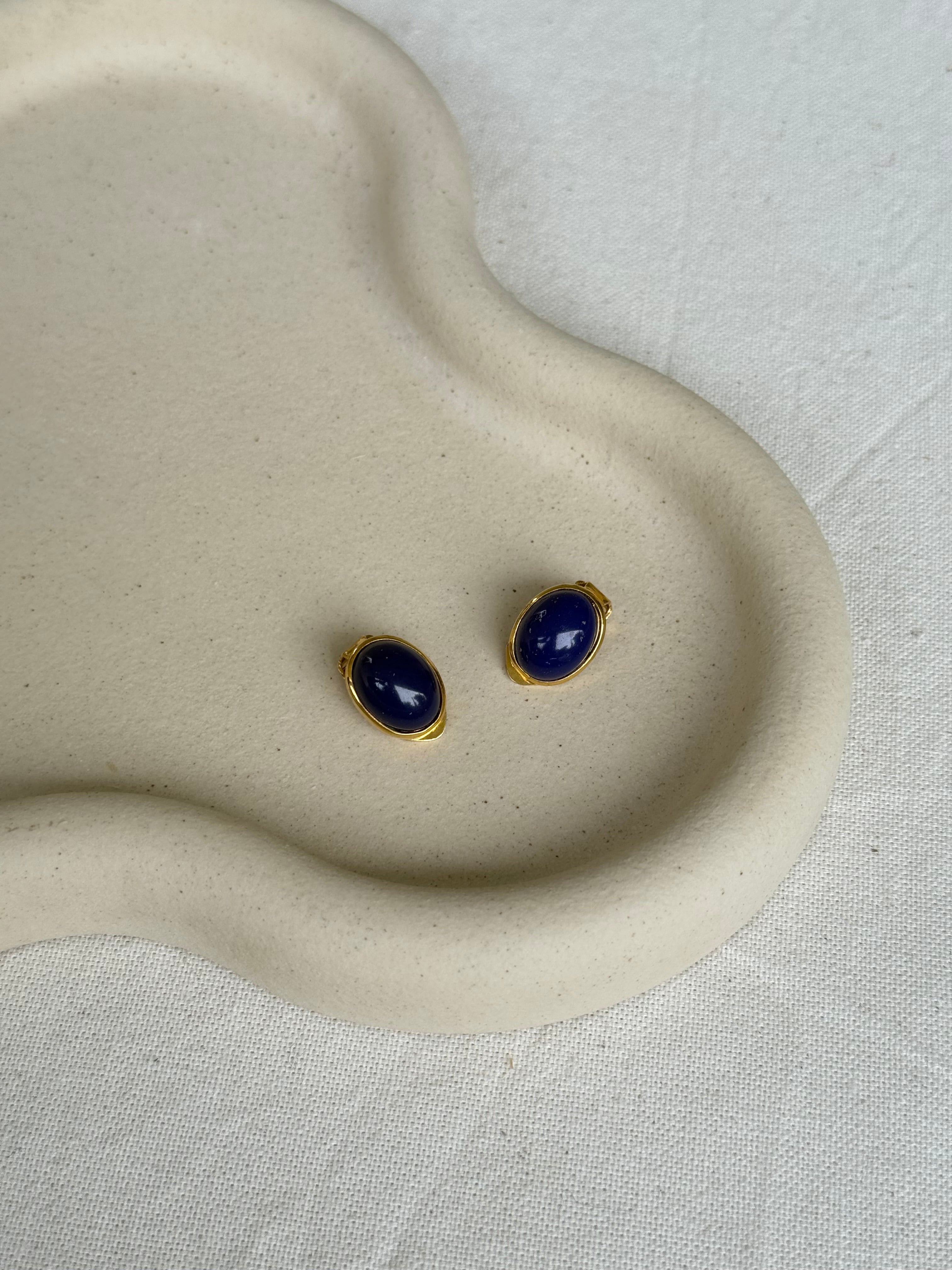 Vintage Earrings - Ovals and Blue Cabochons