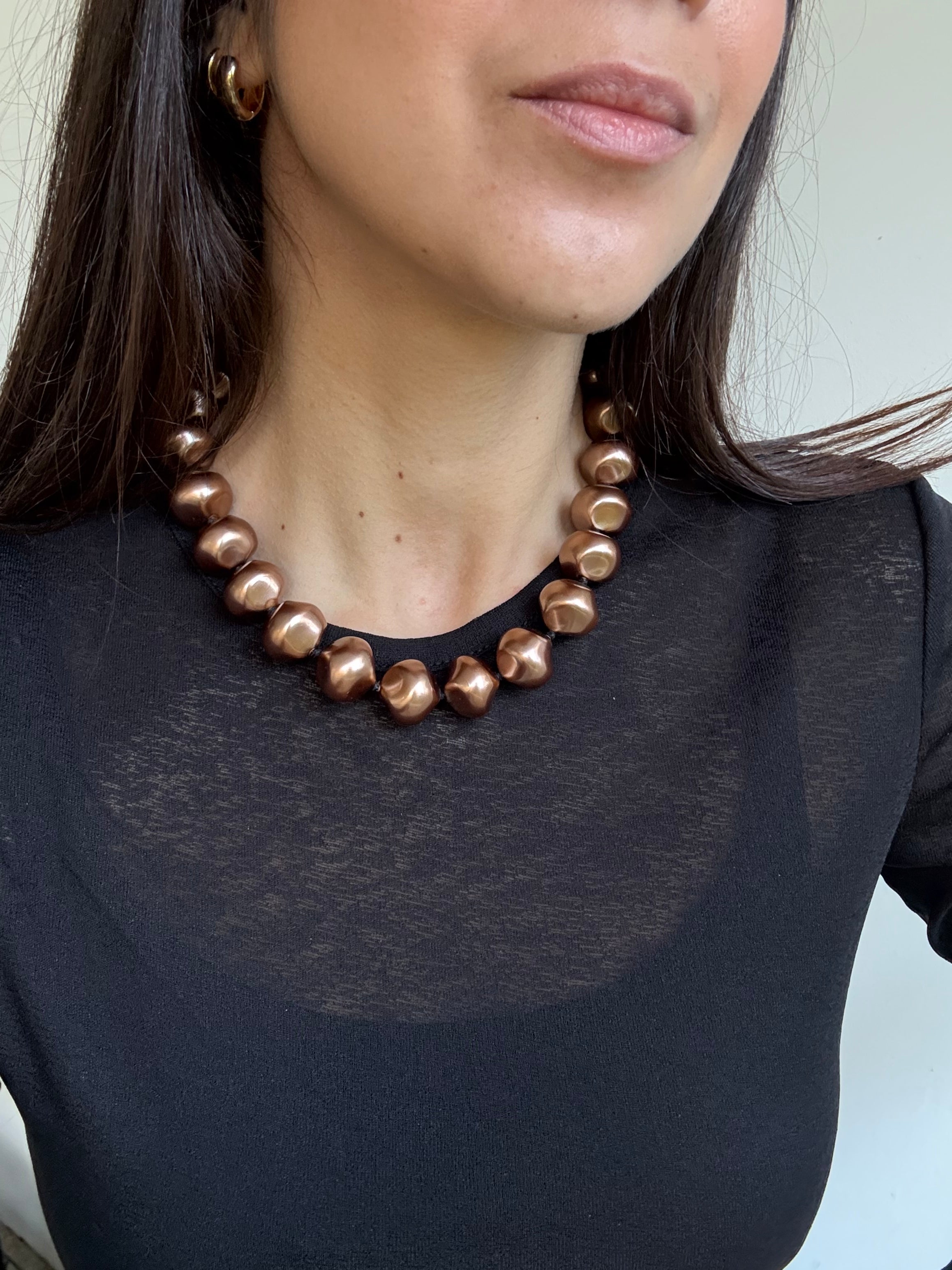 Collar Vintage - Cuentas Marrón Esmaltadas