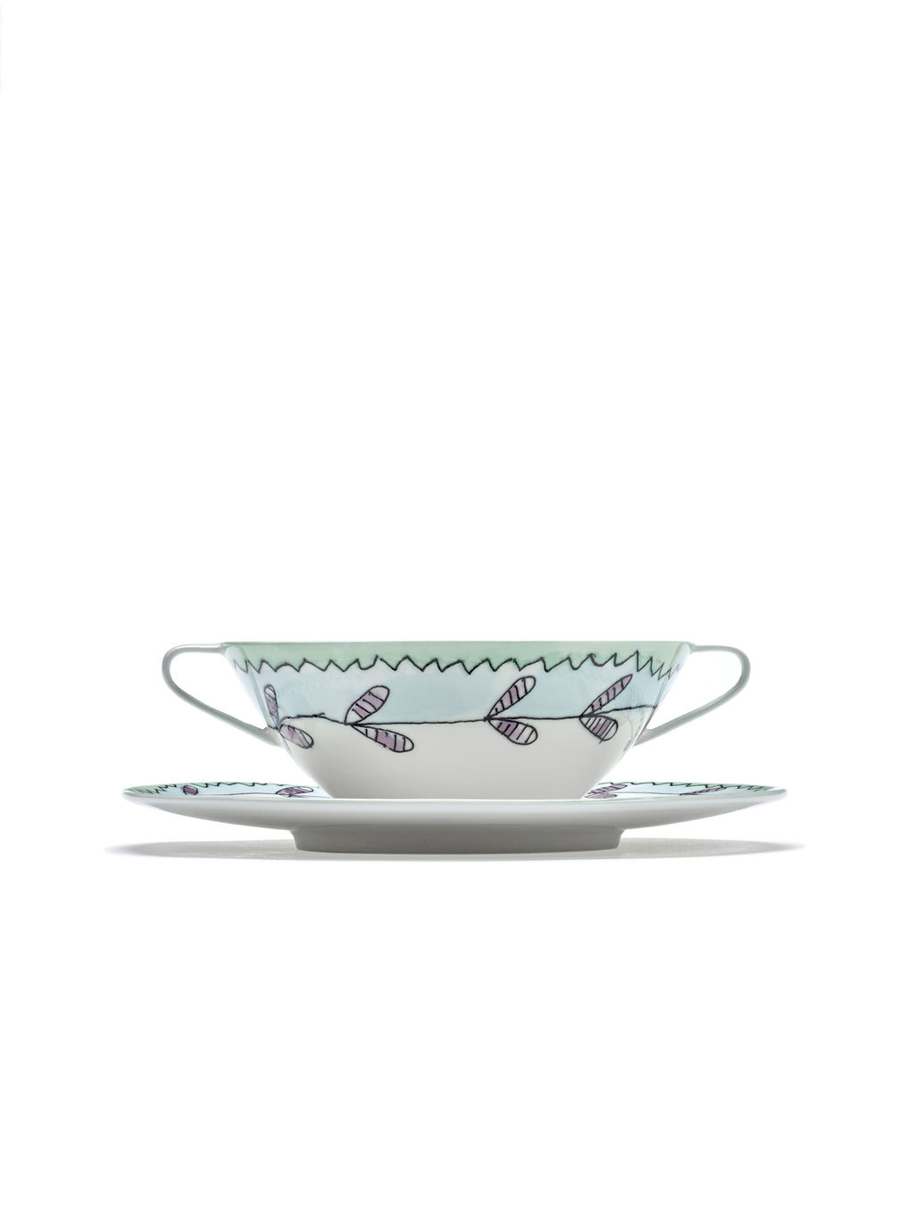 Midnight Flowers – 2er-Set Bouillontassen + Untertassen – Bone-China-Porzellan – Blossom Milk