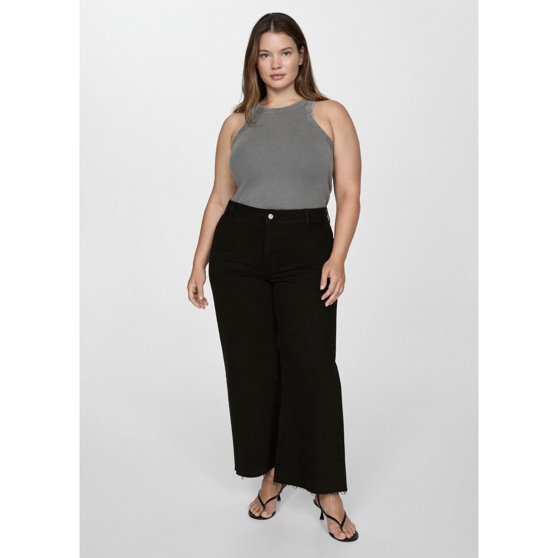 Vaquero Estilo Falda-Pantalón Catherin Talle Alto - Black Denim