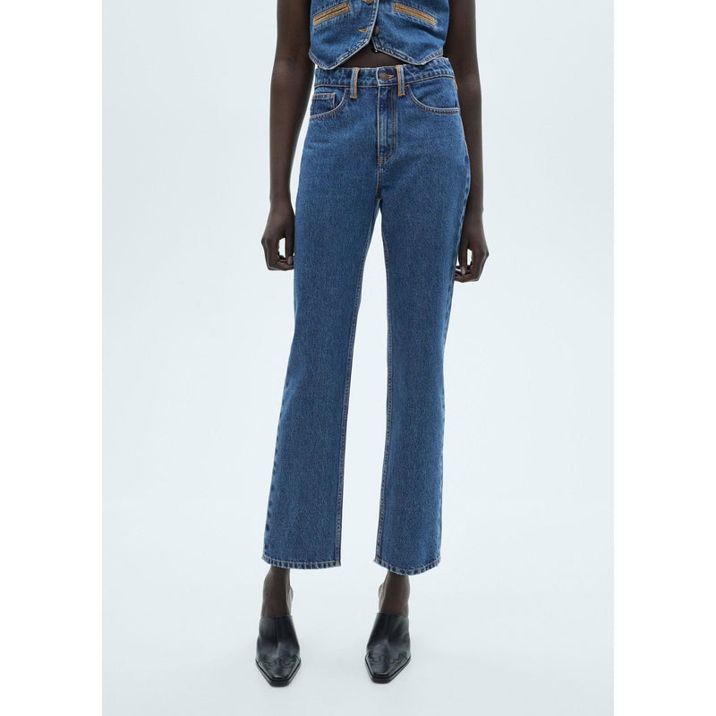 Straight Jeans with Contrasting Details - Dark Blue