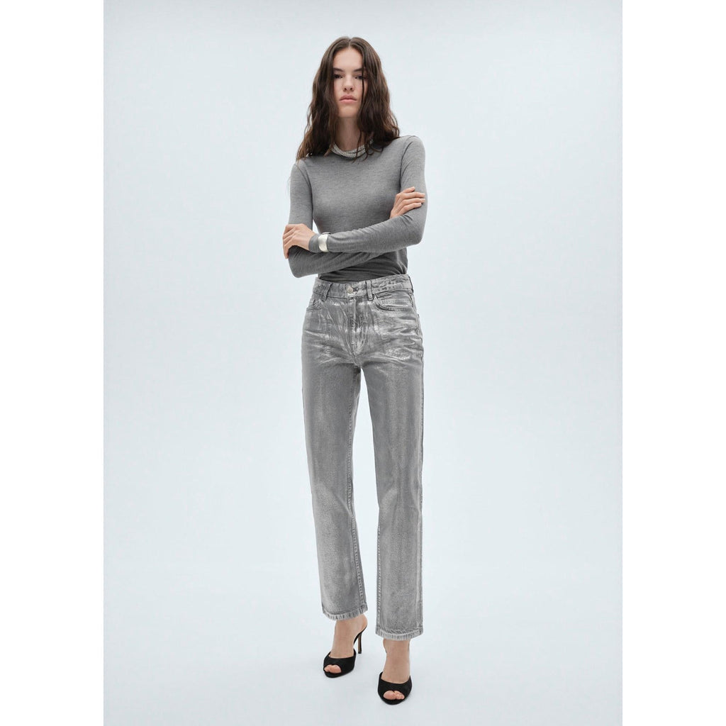Foil Silver Straight-Leg Jeans