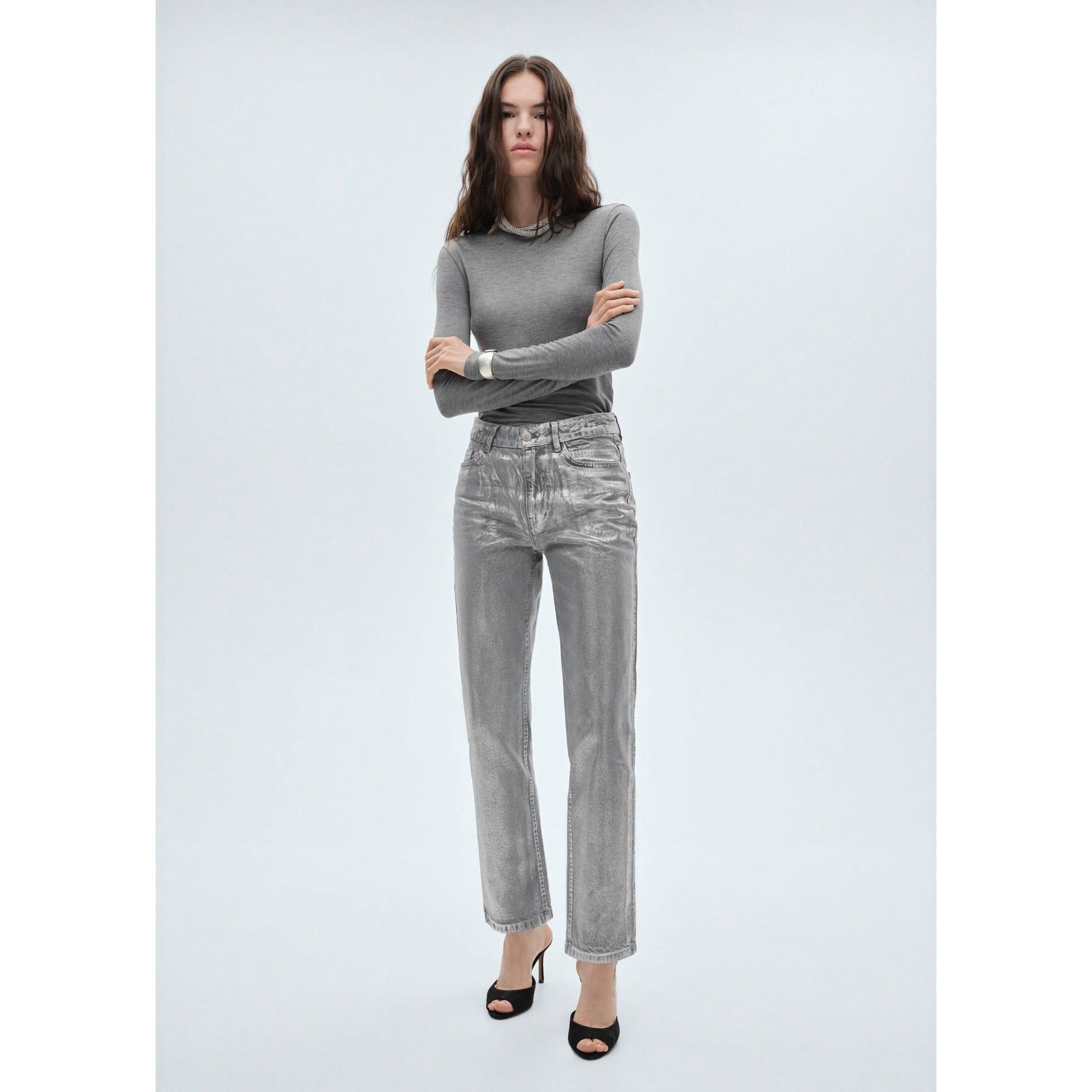 Foil Silver Straight-Leg Jeans