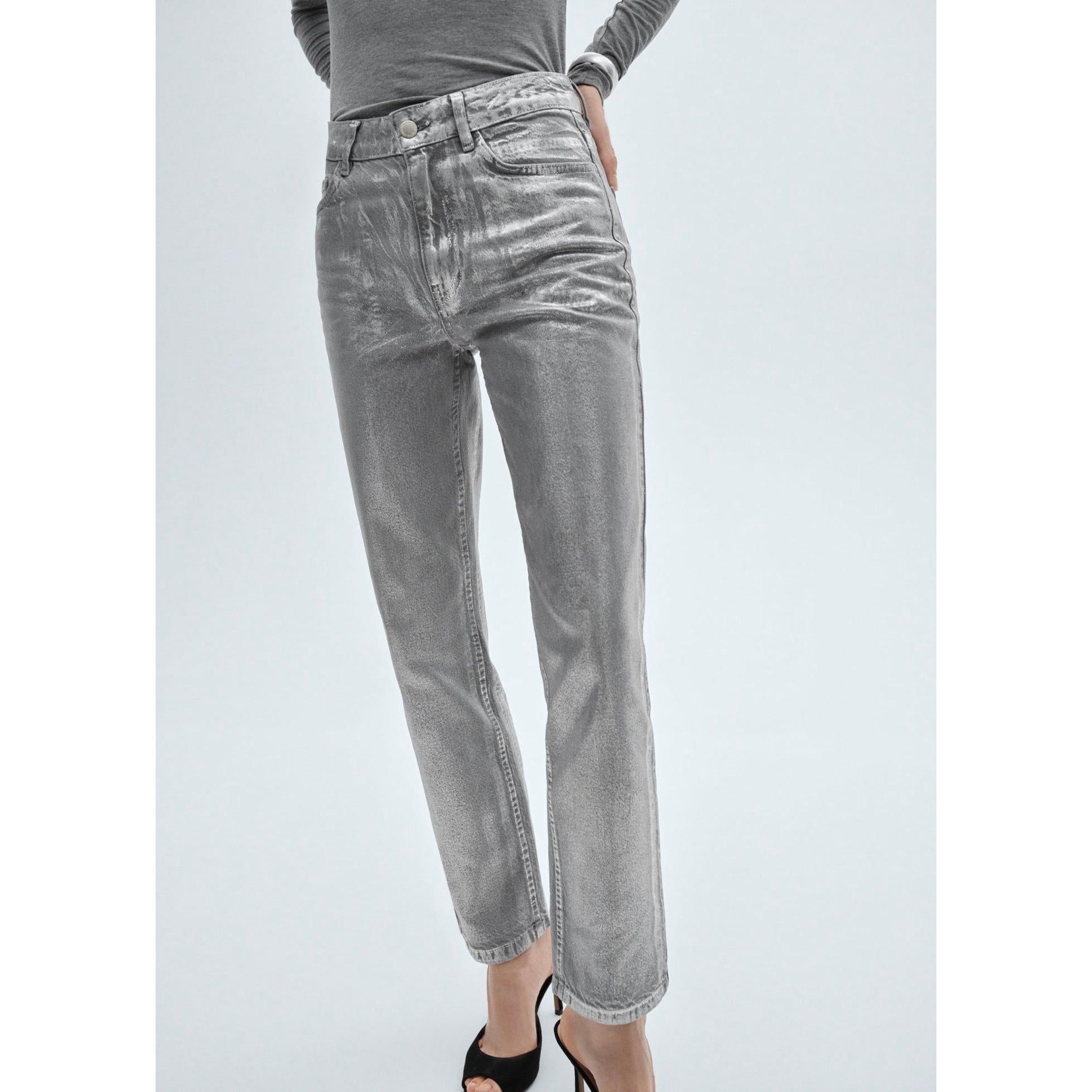 Foil Silver Straight-Leg Jeans