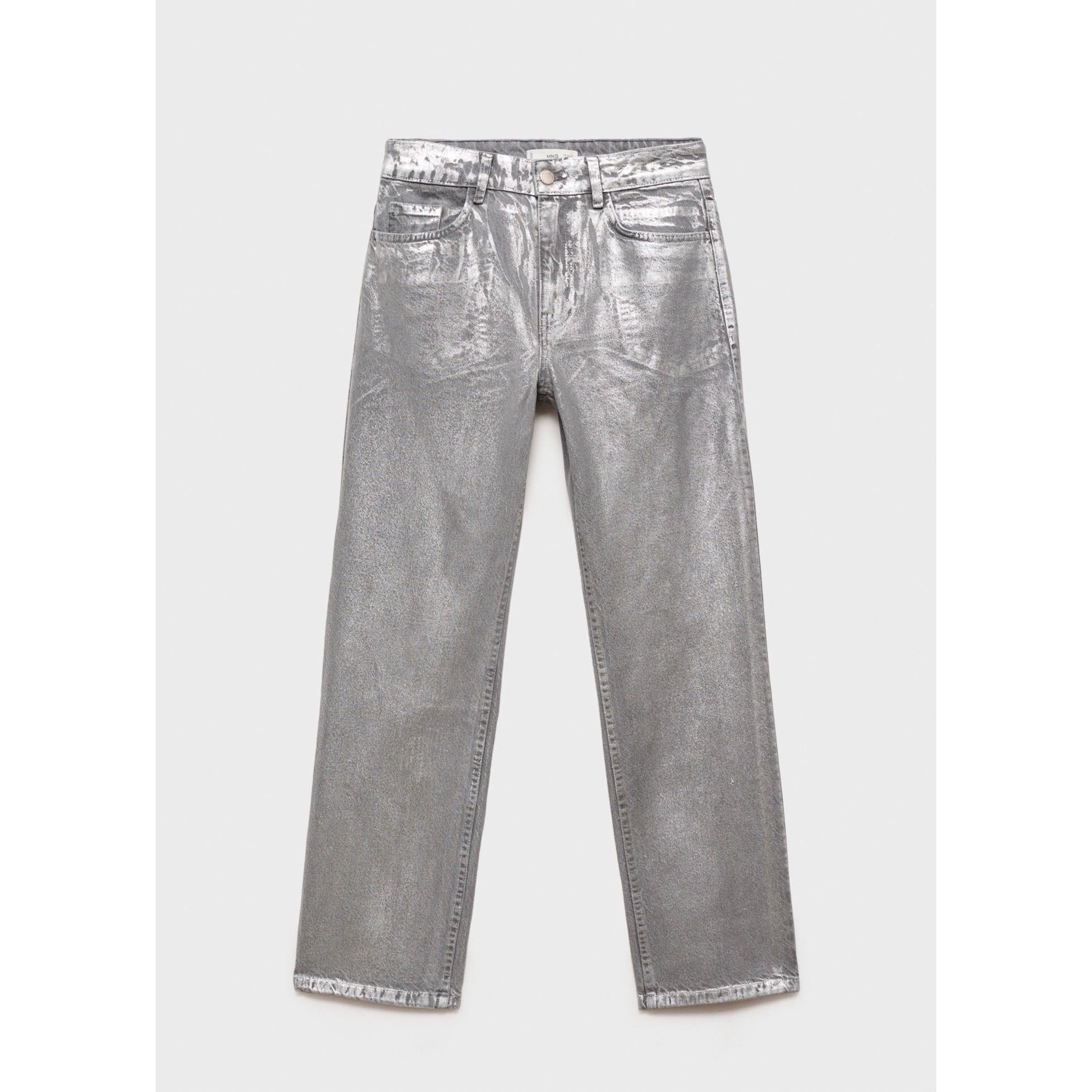 Foil Silver Straight-Leg Jeans