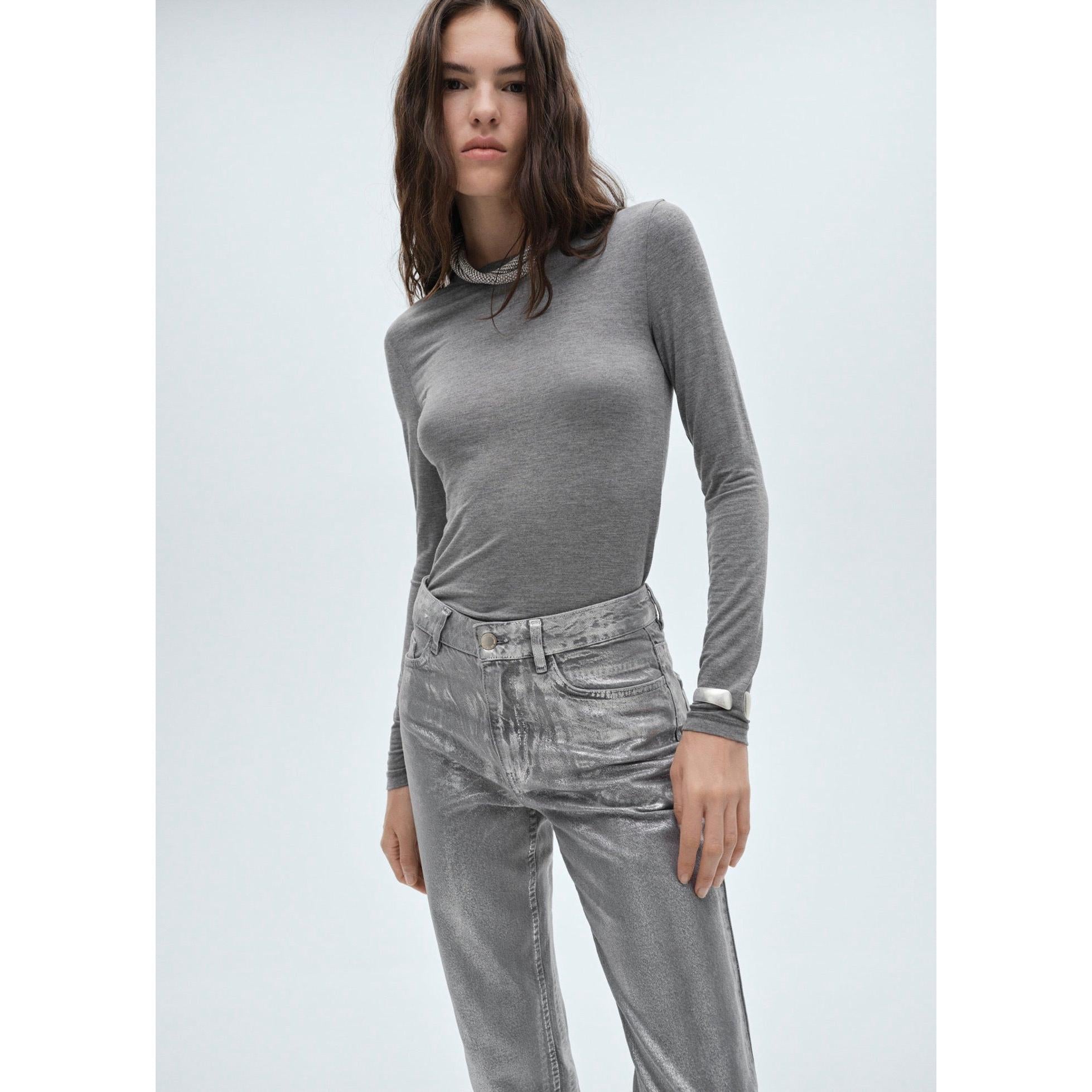 Foil Silver Straight-Leg Jeans