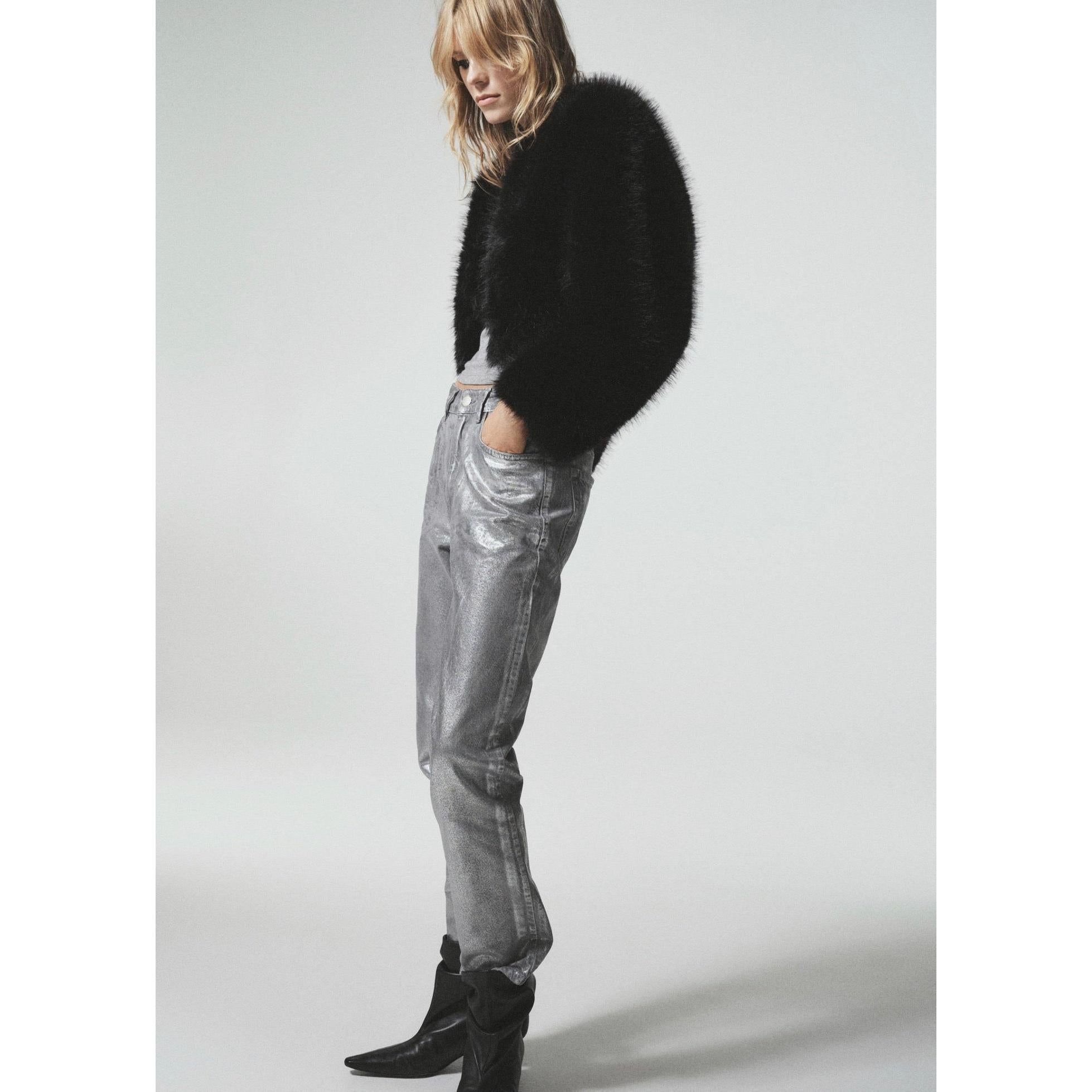 Foil Silver Straight-Leg Jeans