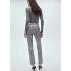 Foil Silver Straight-Leg Jeans
