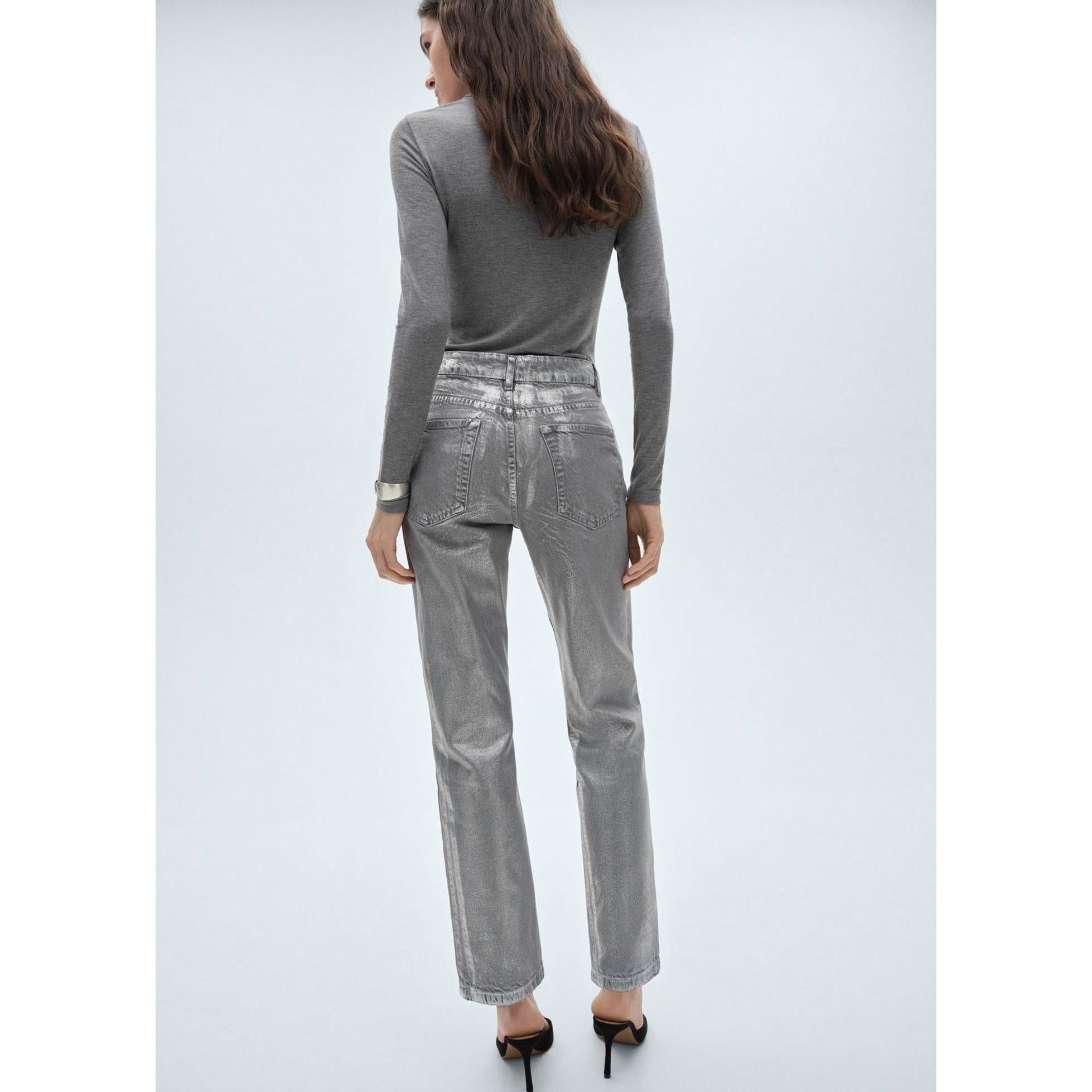 Foil Silver Straight-Leg Jeans