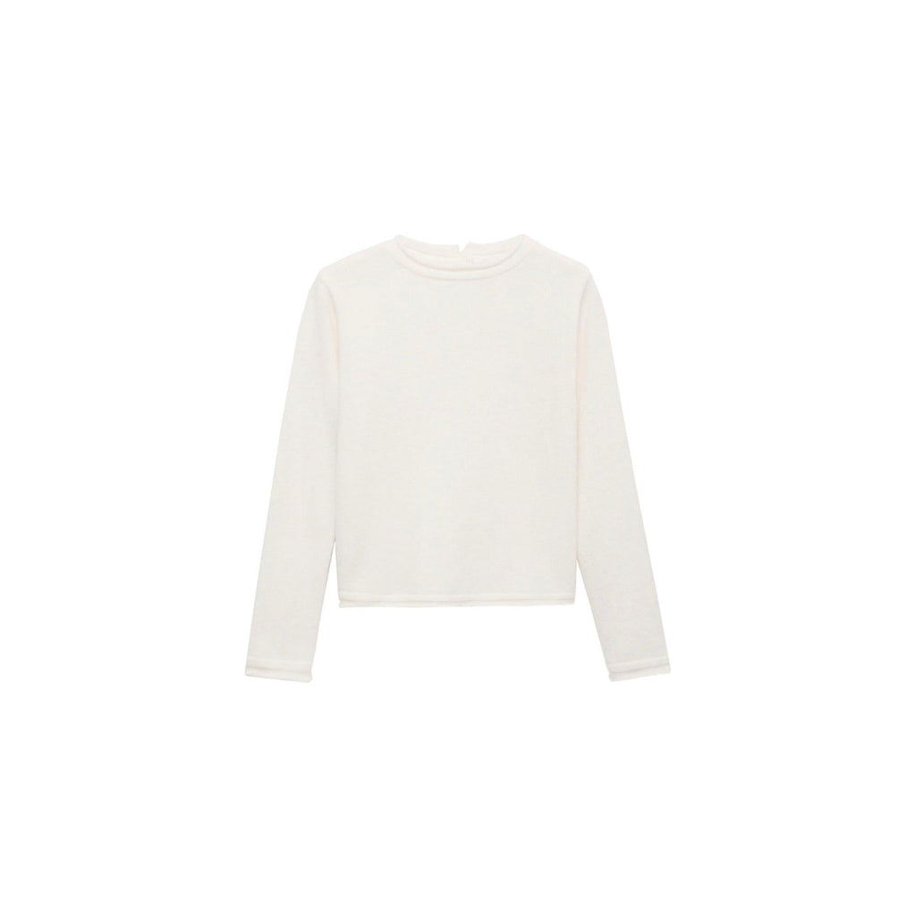 Jersey Cuello Redondo Botones - Crudo