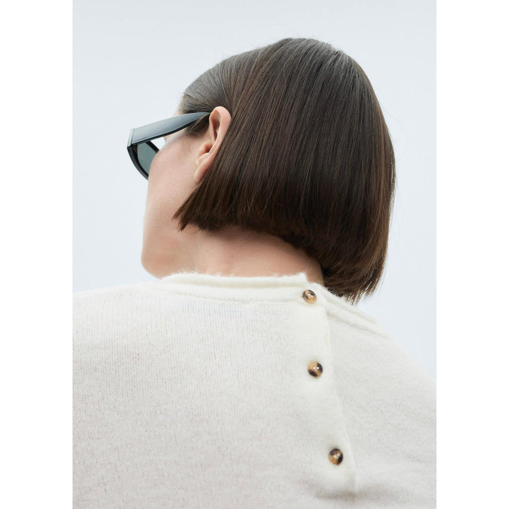 Jersey Cuello Redondo Botones - Crudo
