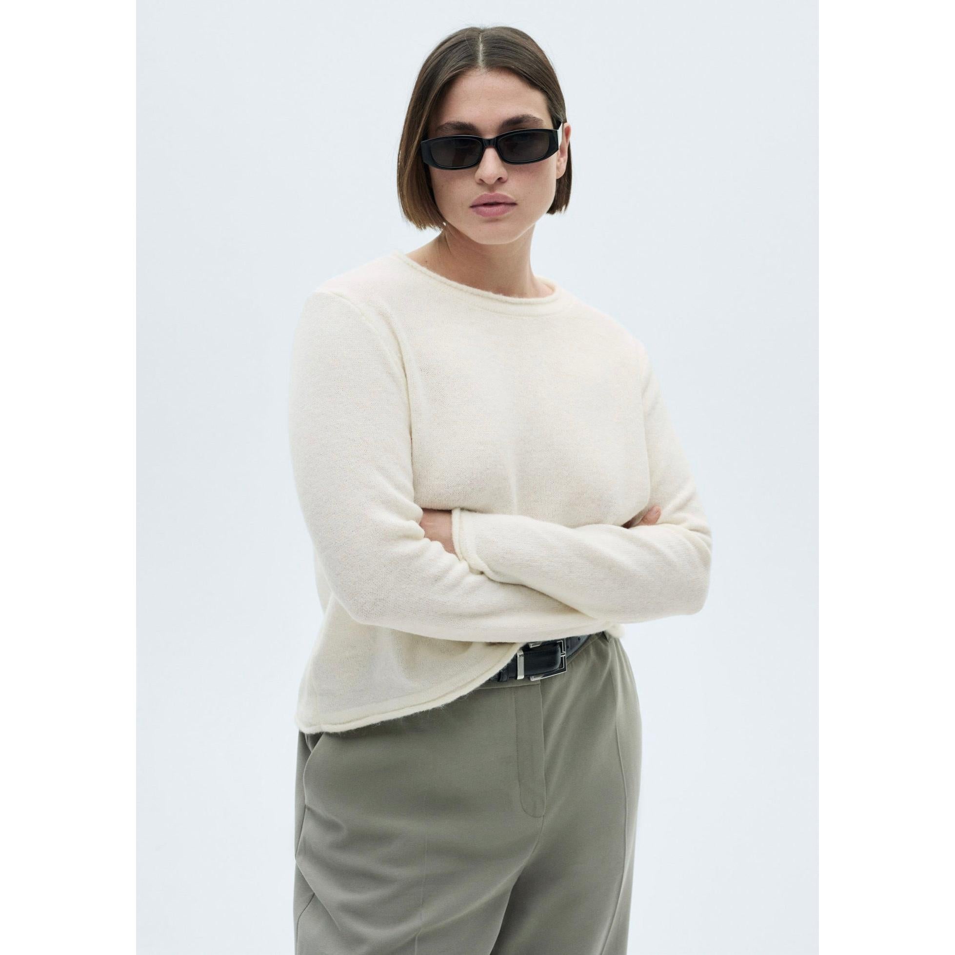 Jersey Cuello Redondo Botones - Crudo