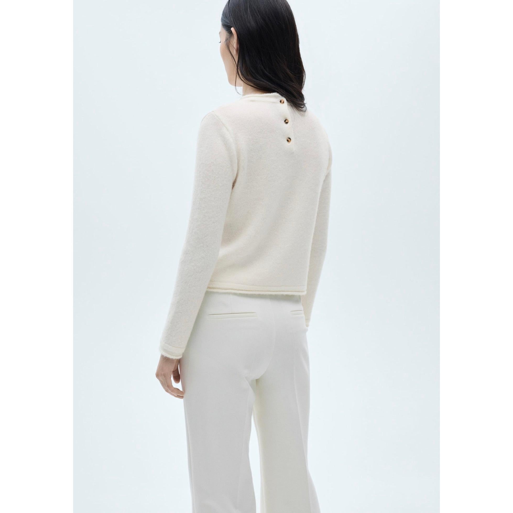 Jersey Cuello Redondo Botones - Crudo