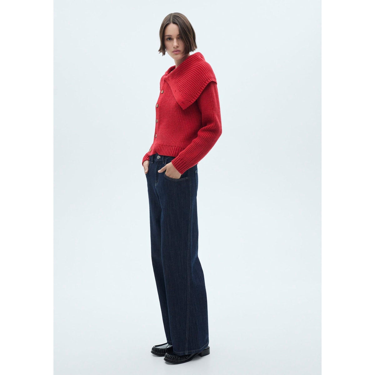 Buttoned Turtleneck Pull-Over - Red