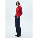 Buttoned Funnel Neck Jumper - Red