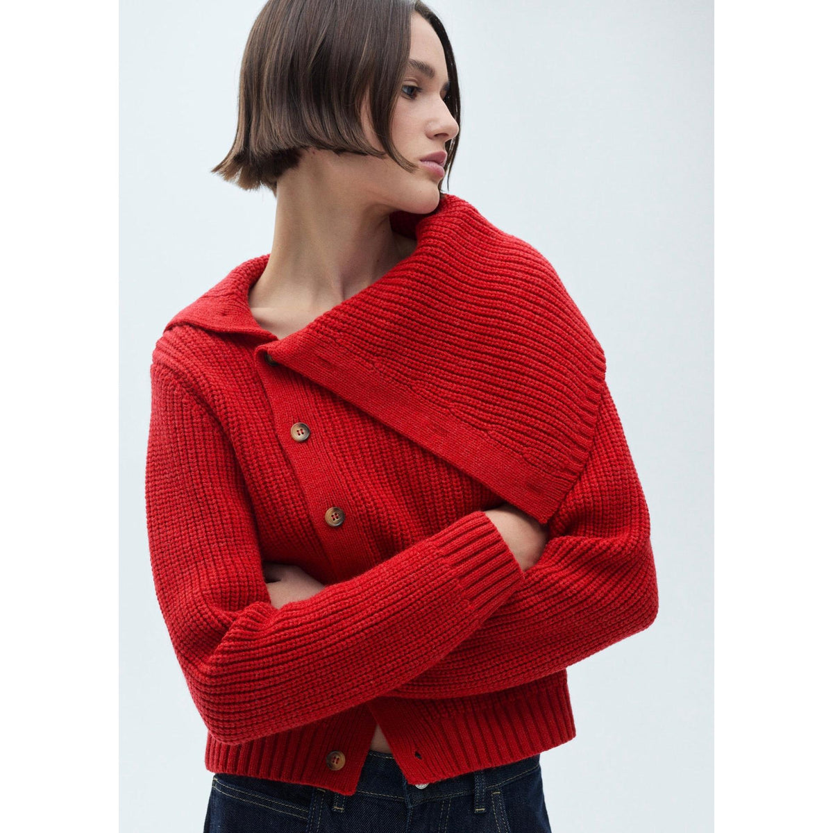 Buttoned Turtleneck Pull-Over - Red