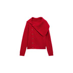 Buttoned Turtleneck Pull-Over - Red