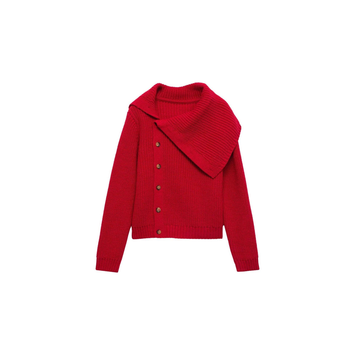 Buttoned Turtleneck Pull-Over - Red