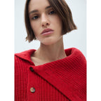 Buttoned Turtleneck Pull-Over - Red