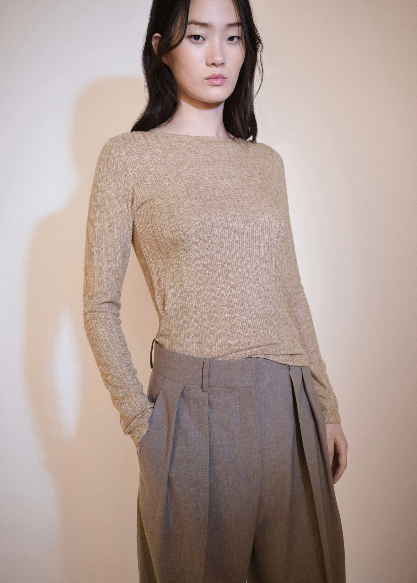 Long-Sleeved Pointelle T-Shirt