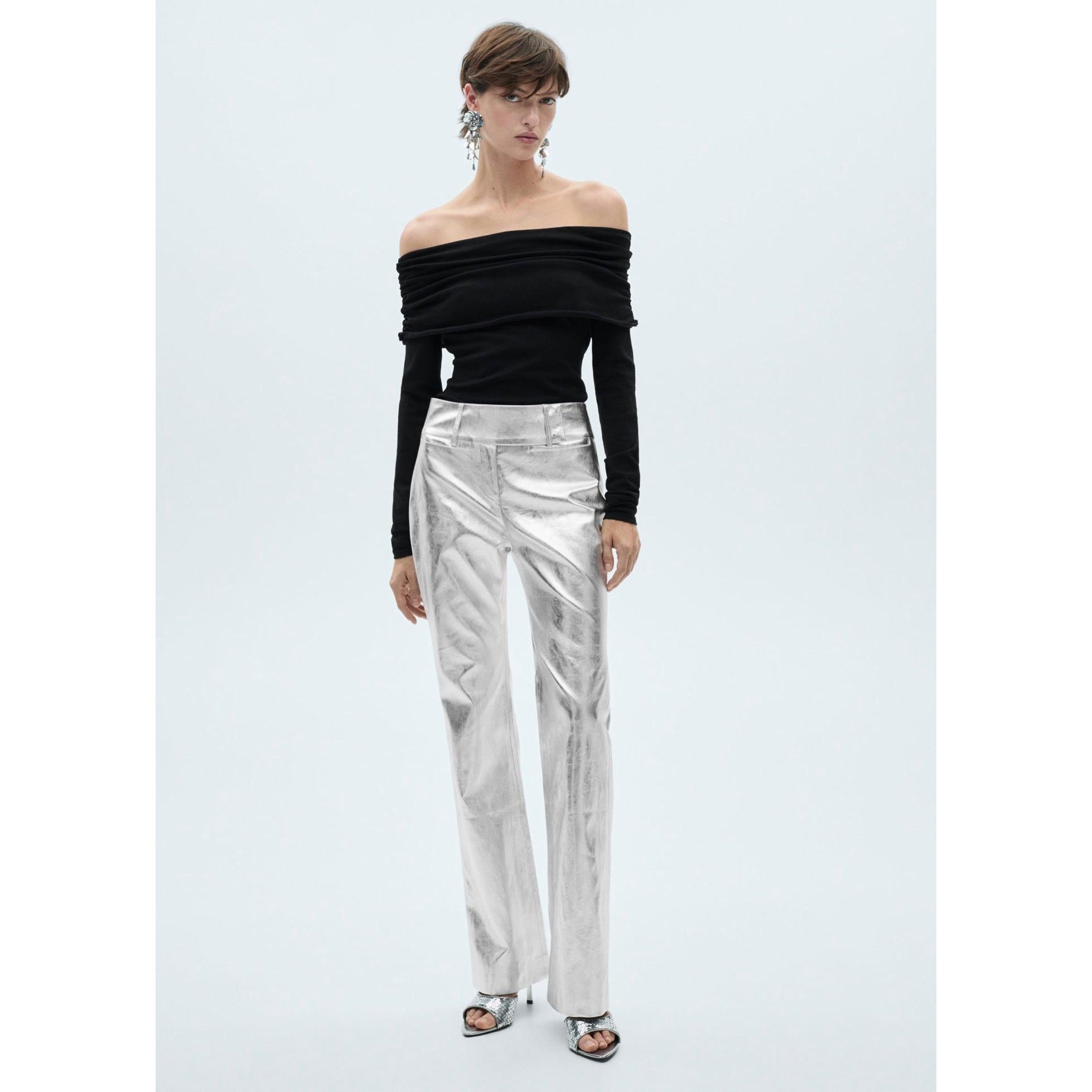 Pantalón Recto Metalizado - Silver