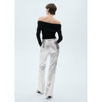 Pantalón Recto Metalizado - Silver