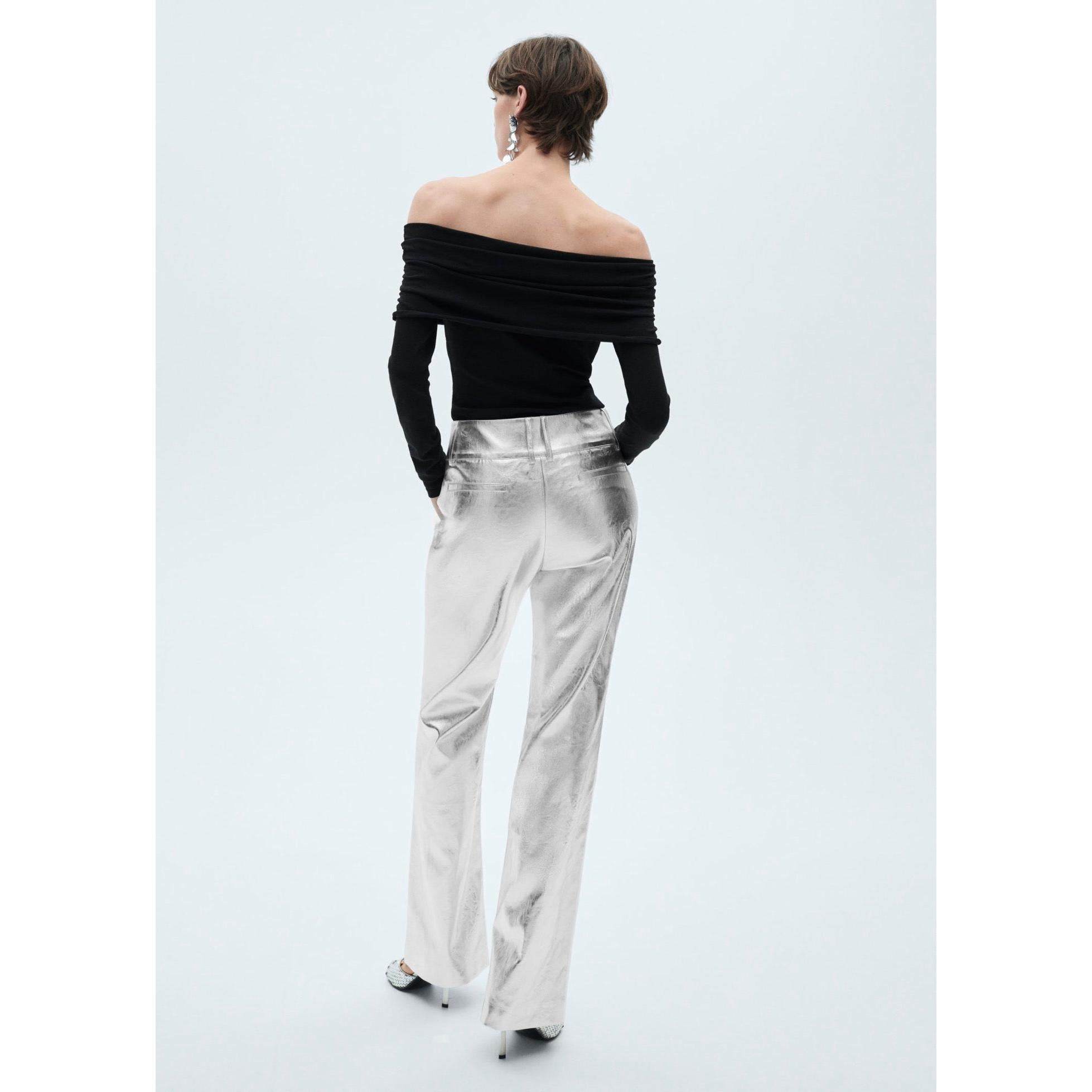 Pantalón Recto Metalizado - Silver