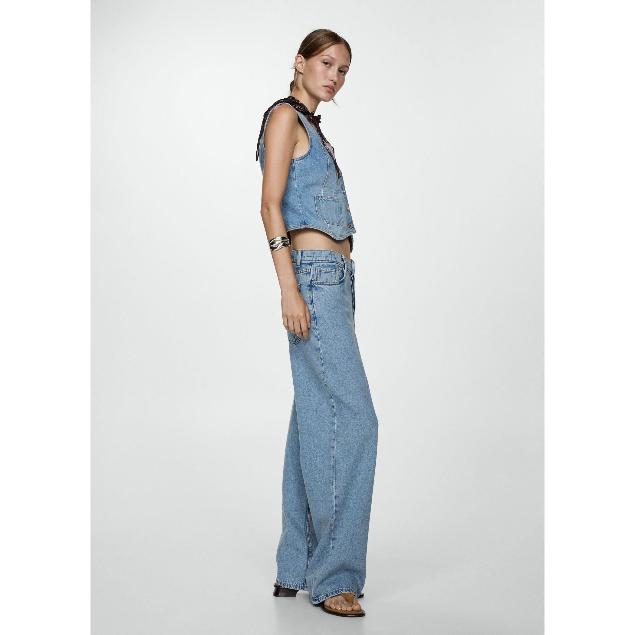 Jean Wideleg Loose Tiro Bajo - Medium Blue