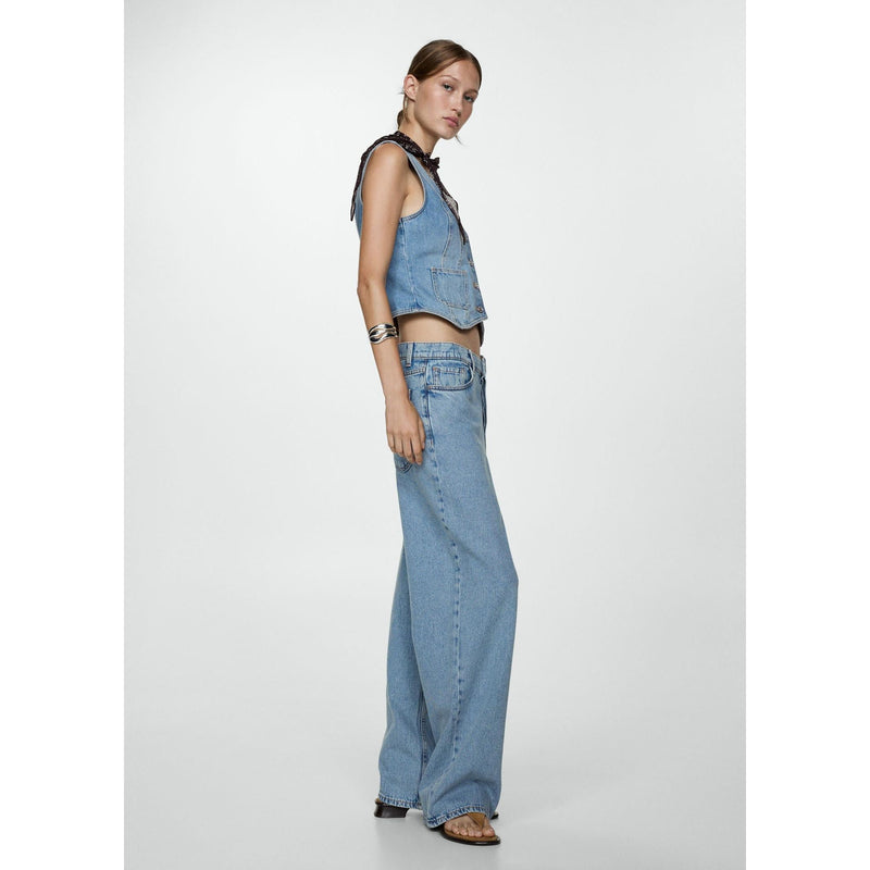 Jeans Anchos Sueltos De Cintura Baja - Azul Medio