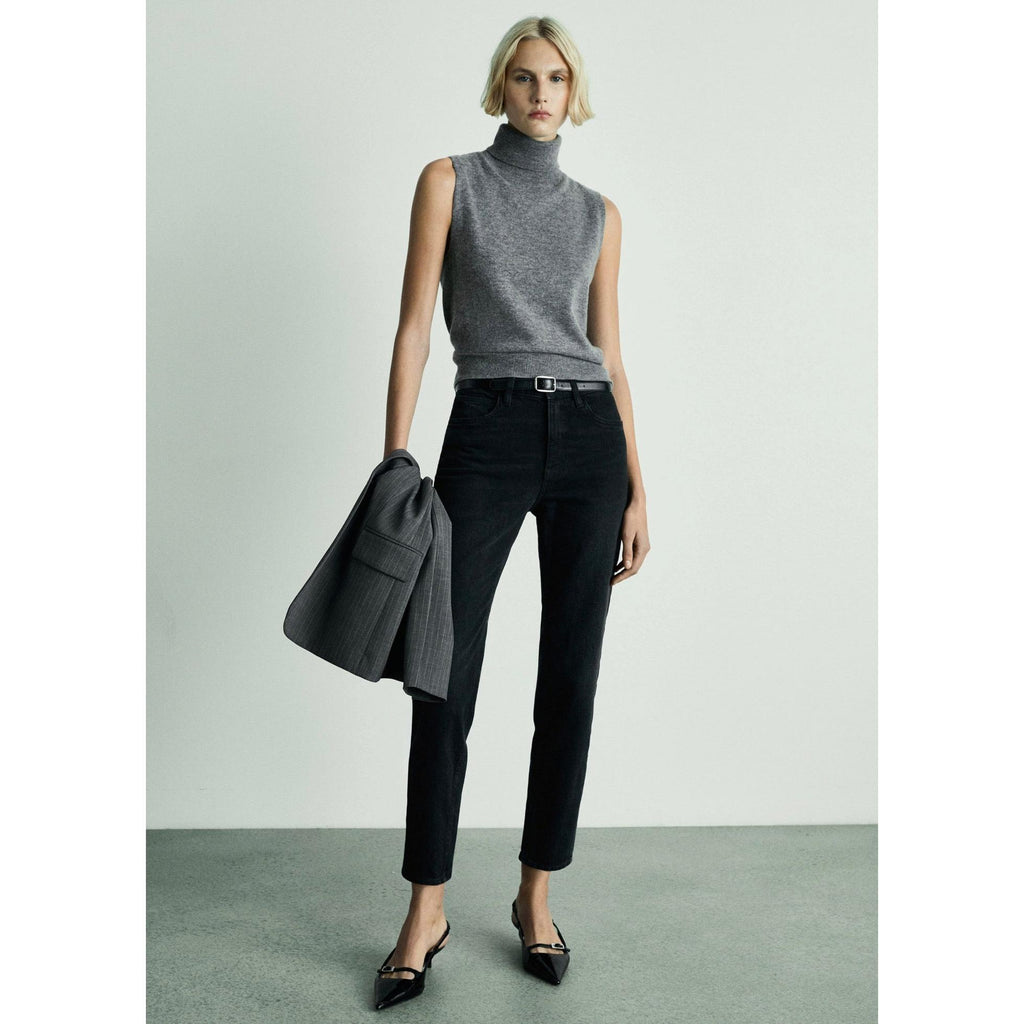 Jeans Newmom Confort de Tiro Alto - Black Denim