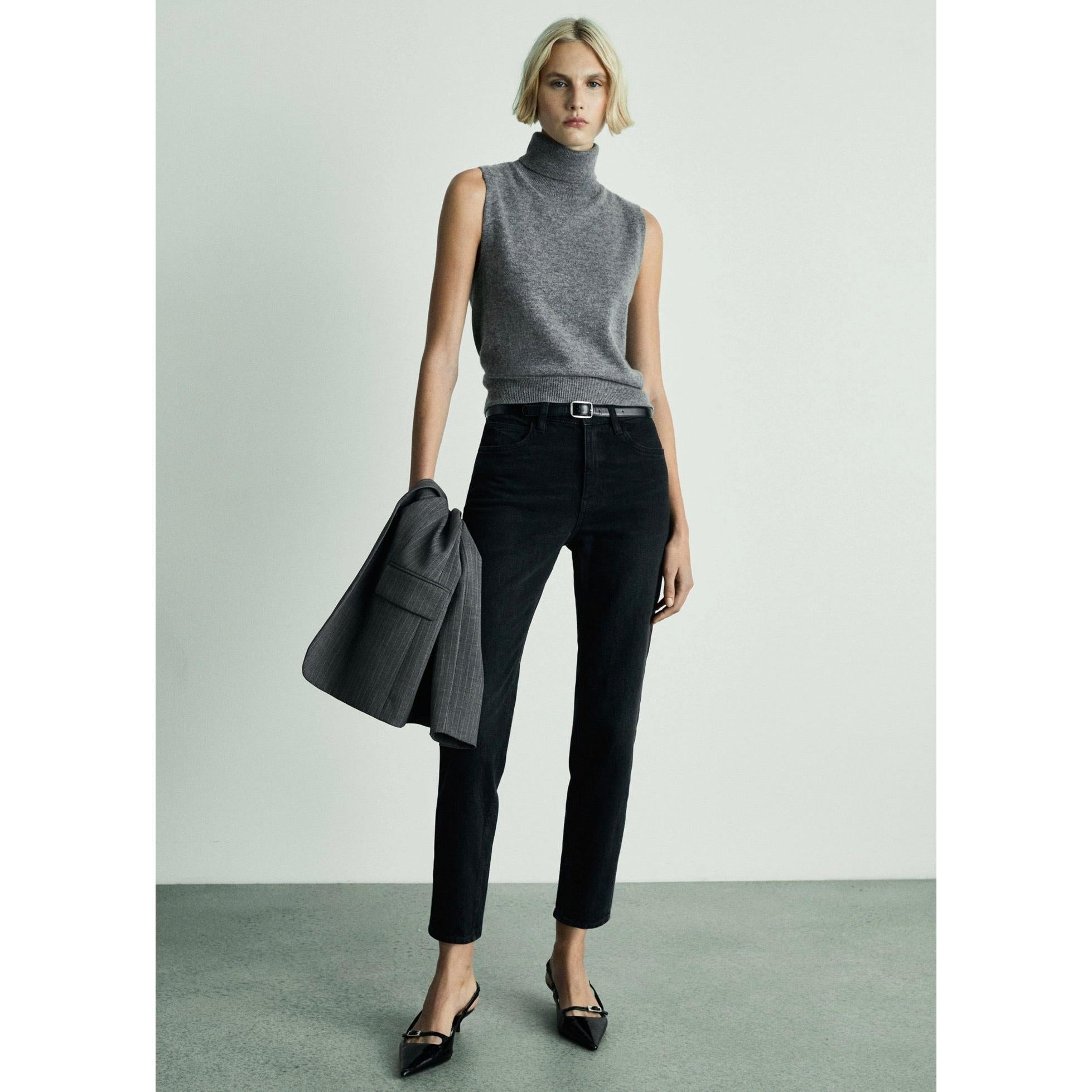 Jeans Newmom Confort de Tiro Alto - Black Denim