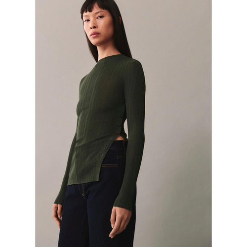 T-Shirt Semi-Transparent Boutons - Dark Green