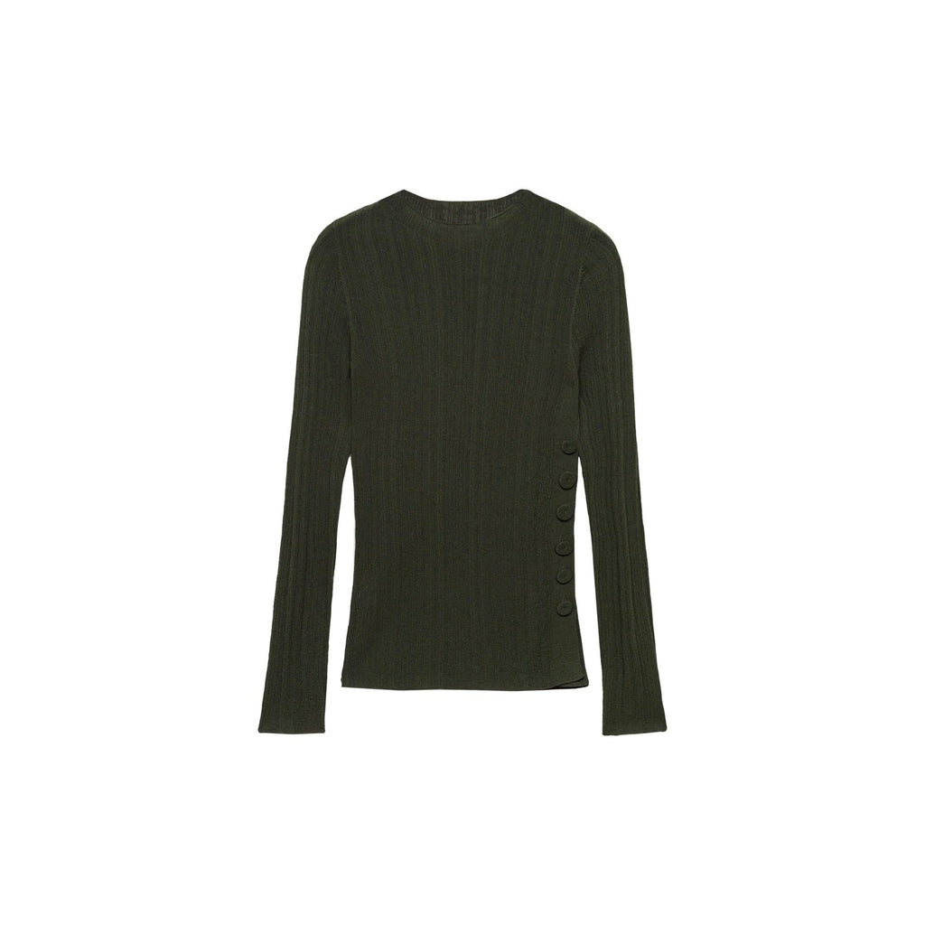Buttoned Semi-Sheer T-Shirt - Dark Green