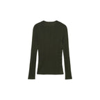 Buttoned Semi-Sheer T-Shirt - Dark Green