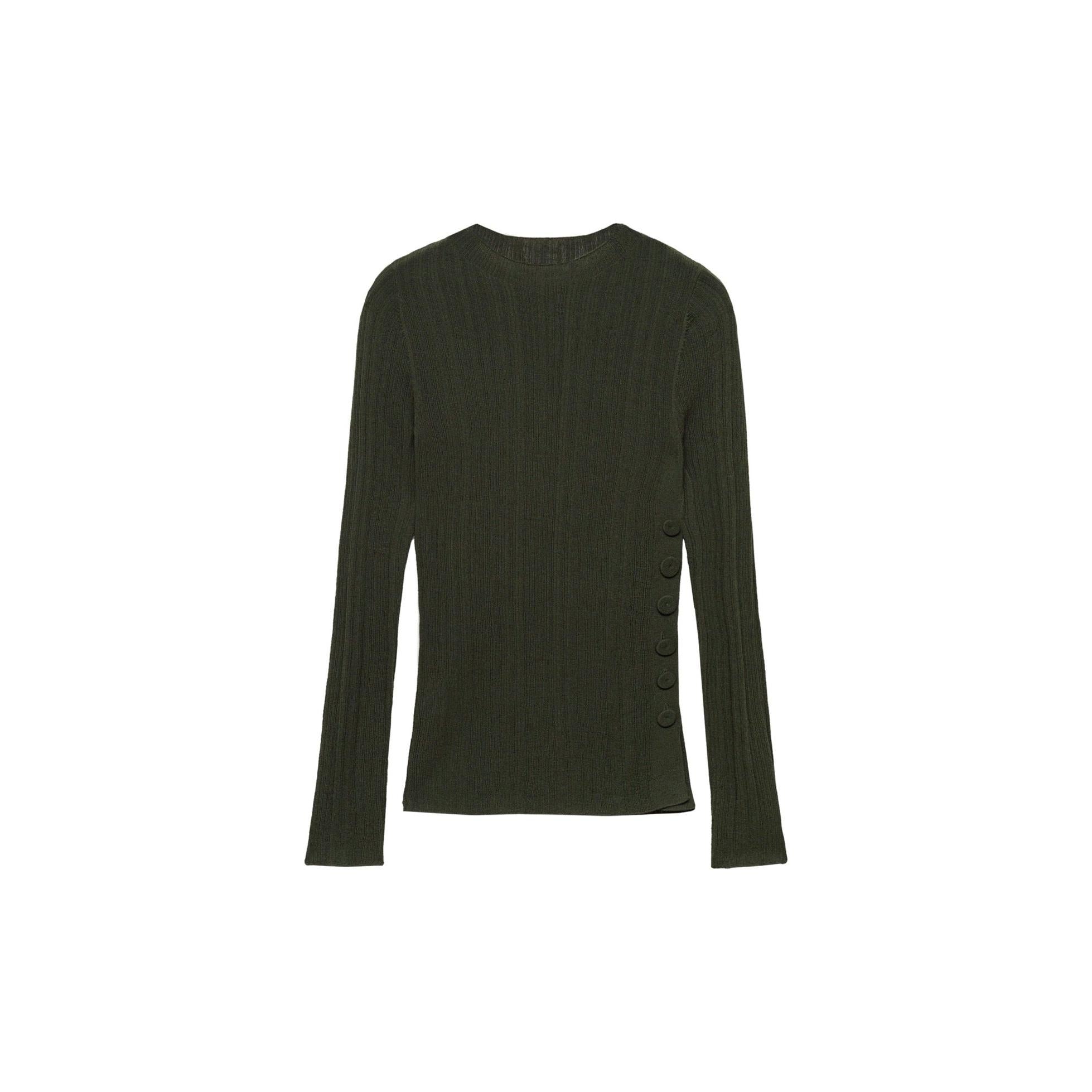 Buttoned Semi-Sheer T-Shirt - Dark Green