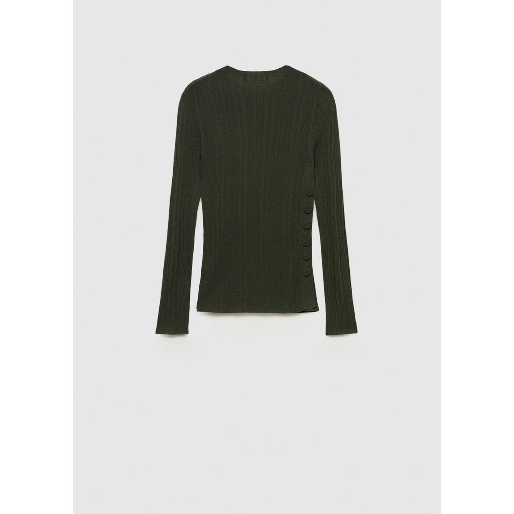 Buttoned Semi-Sheer T-Shirt - Dark Green