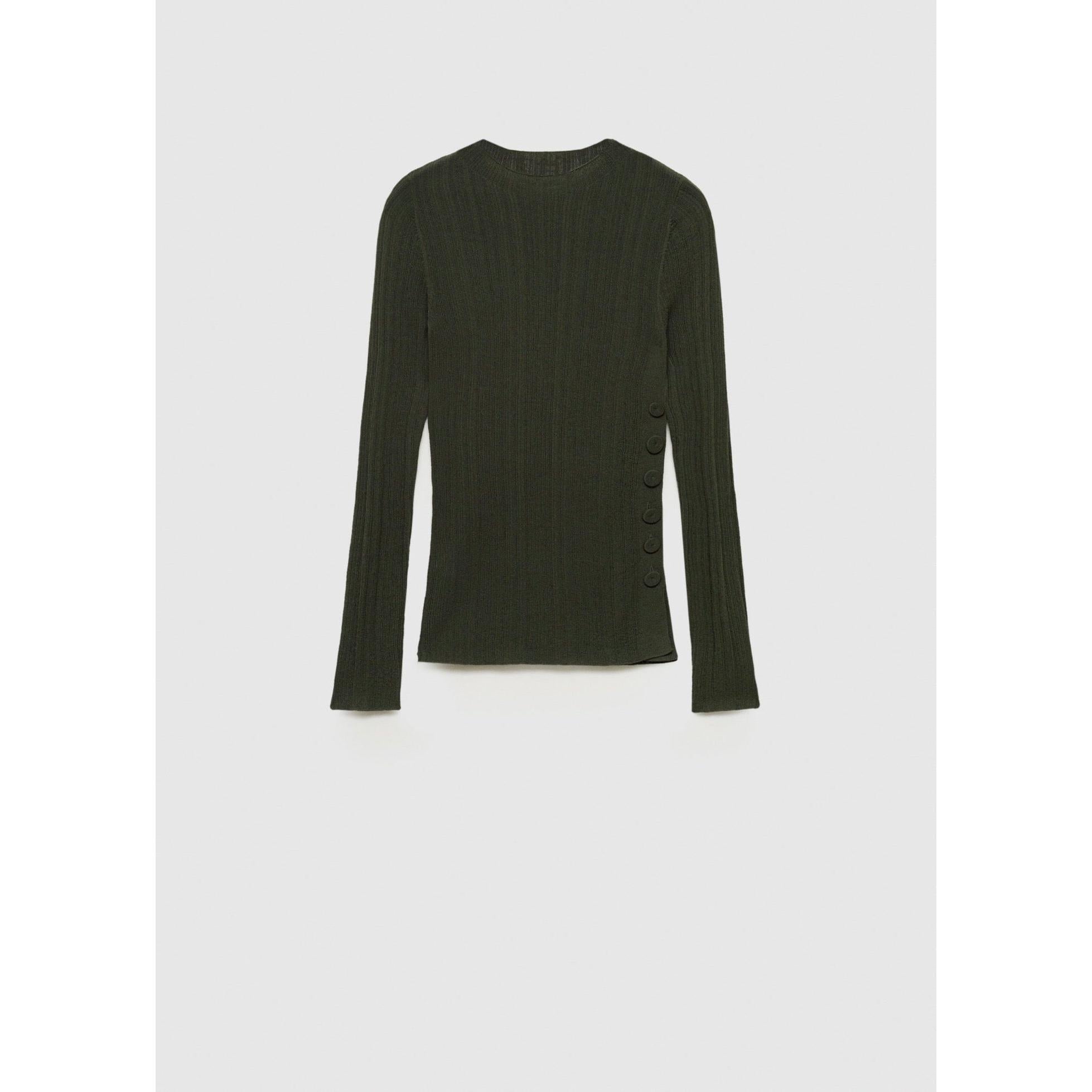 Buttoned Semi-Sheer T-Shirt - Dark Green