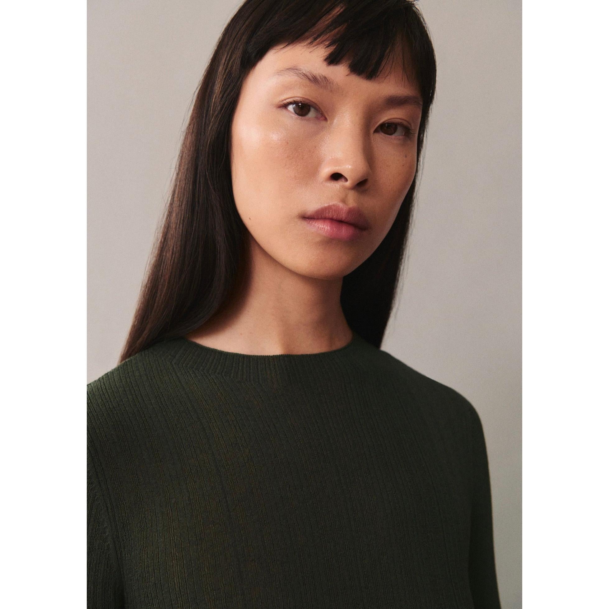 Buttoned Semi-Sheer T-Shirt - Dark Green