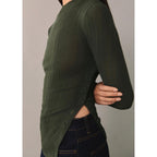 Buttoned Semi-Sheer T-Shirt - Dark Green