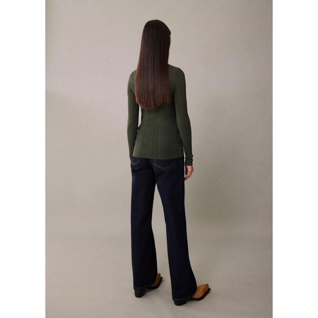 Buttoned Semi-Sheer T-Shirt - Dark Green