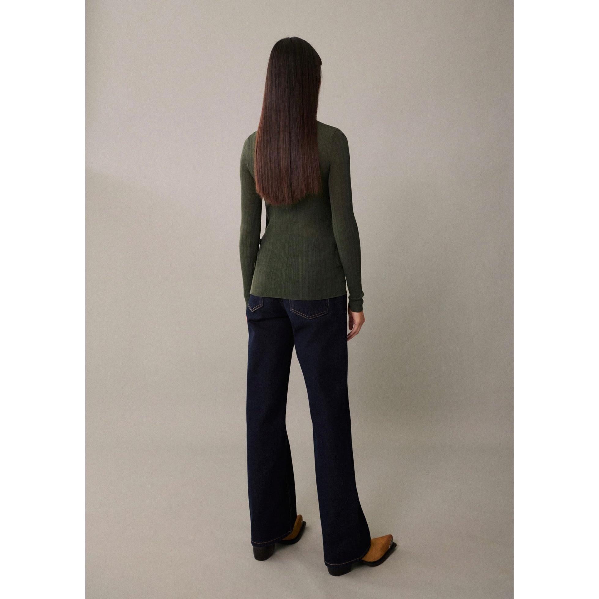 Buttoned Semi-Sheer T-Shirt - Dark Green