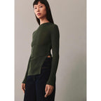 Buttoned Semi-Sheer T-Shirt - Dark Green